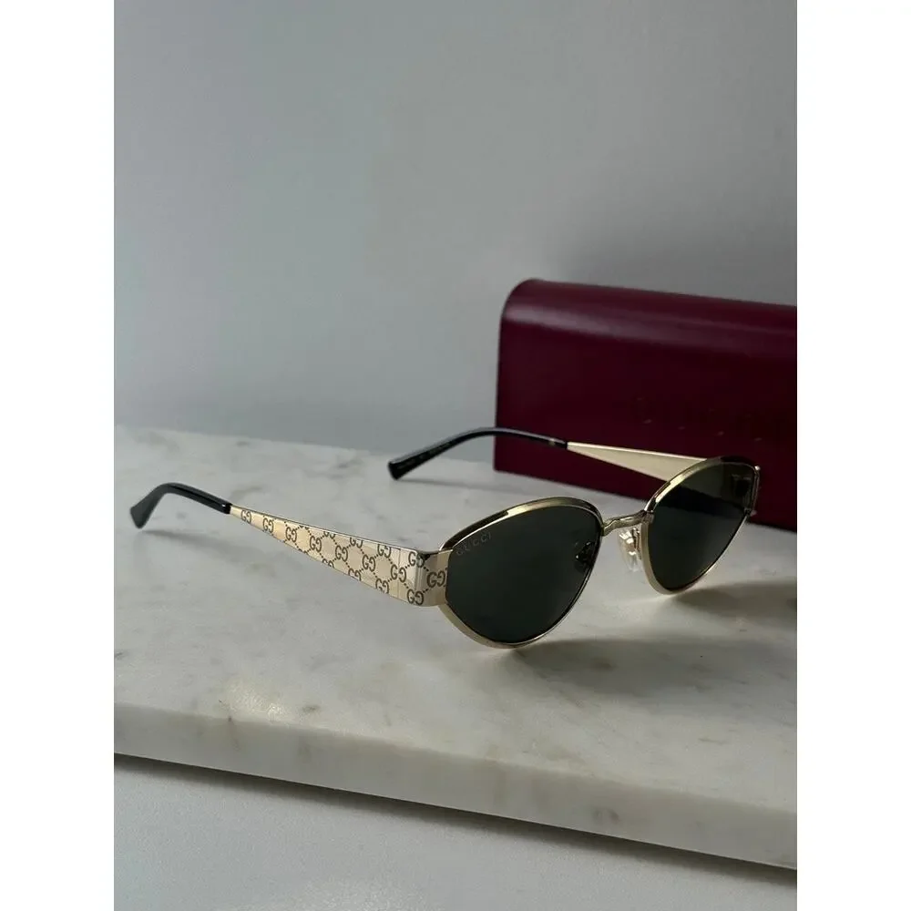 NEW Gucci GG1853S Gold Metal Cat Eye Logo Sunglasses $610